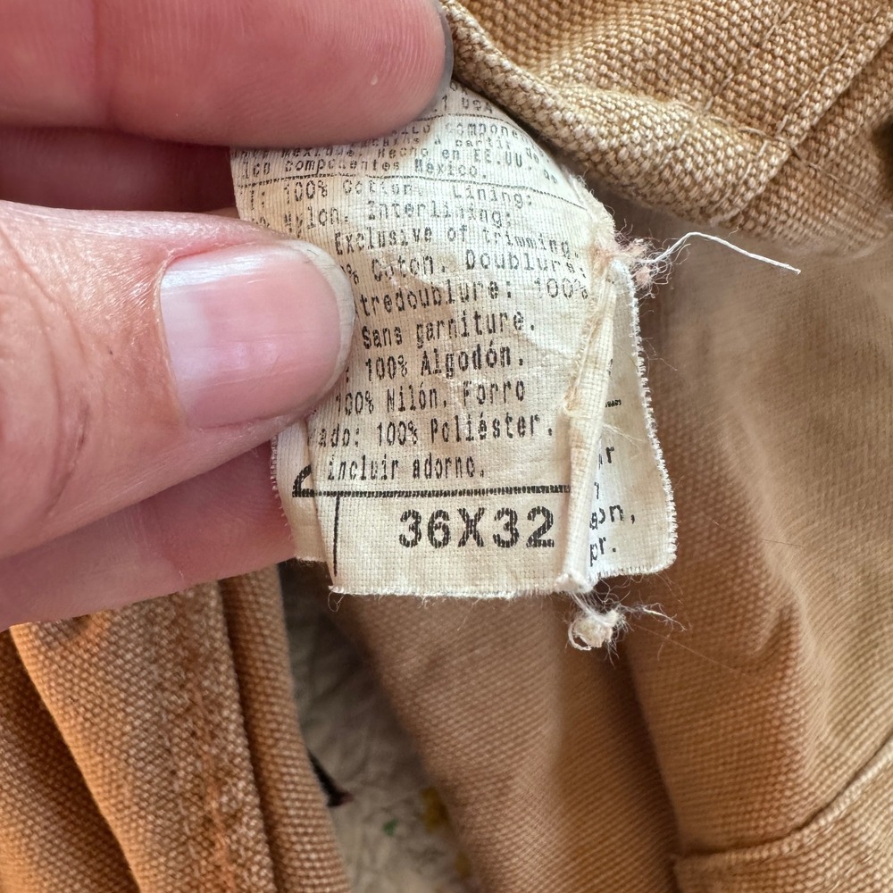 Carhartt R02 BRN Quilt Lined Duck Bib Overalls Brown Distressed 36x32 Mens - Picture 6 of 10